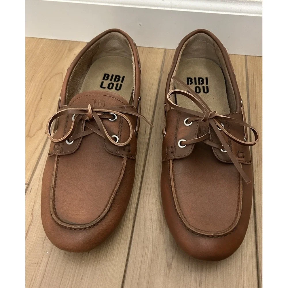 Anthropologie Bibi Lou Tana Loafers 10 Brown Boat Shoes Used Like New